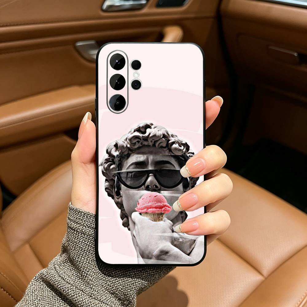Aesthetic Funny David Mona Lisa Phone Case For Samsung S25,S24,S21,S22,,Plus S23,S30,Ultra,S20,Fe,Lite,Black Soft Silicone
