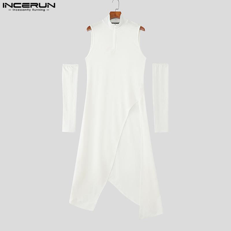INCERUN Autumn Men Stand Neck Oversleeve High Splits Tunic Tops Pullovers