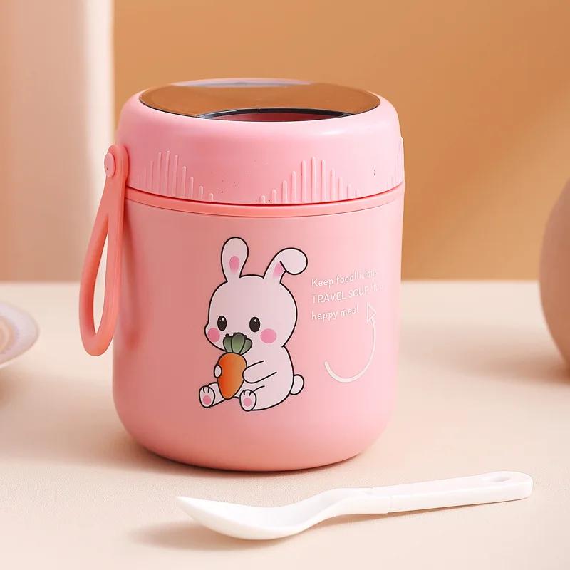 

Ланч-бокс Kawaii rabbit из нержавеющей стали 304, термоконтейнер Bento, чашка для завтрака, изолированный пакет для ланча, контейнеры для подогрева еды