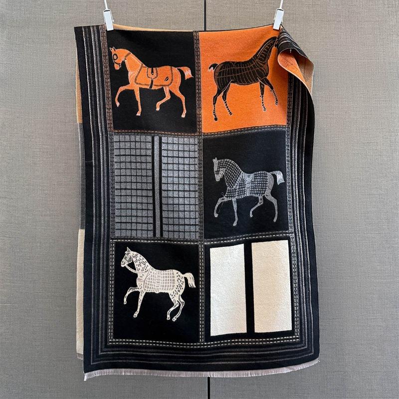 Autumn and Winter Warm Imitation Cashmere Scarf Women's Versatile Thickened Warm Scarf Women's Horse Printed Large Shawl