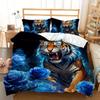 3pcs Fierce Tiger with Blue Roses Bedding Duvet Cover Set Blue Rose Tiger Bedding Quilt Set Animal Themed Bed Set Four Seasons