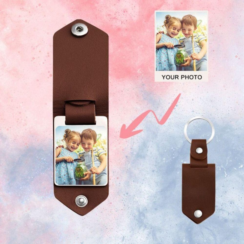 PU Leather DIY Photo Keychain Engraved Design UV Color Printing Keychain  Holiday