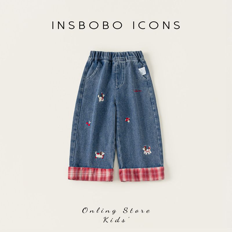 Insbobo Girls Pants 2026 Spring New Children s Jeans Girls Casual Stylish Long Pants Spring Fashion Trend Denim Blue((Woven)) 80 cm