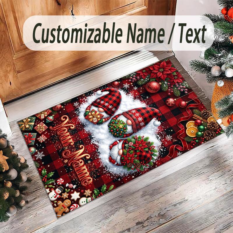 Gnome Theme Crystal Velvet Rug Personalized Custom Name Text Soft Floor Mat Home Decor
