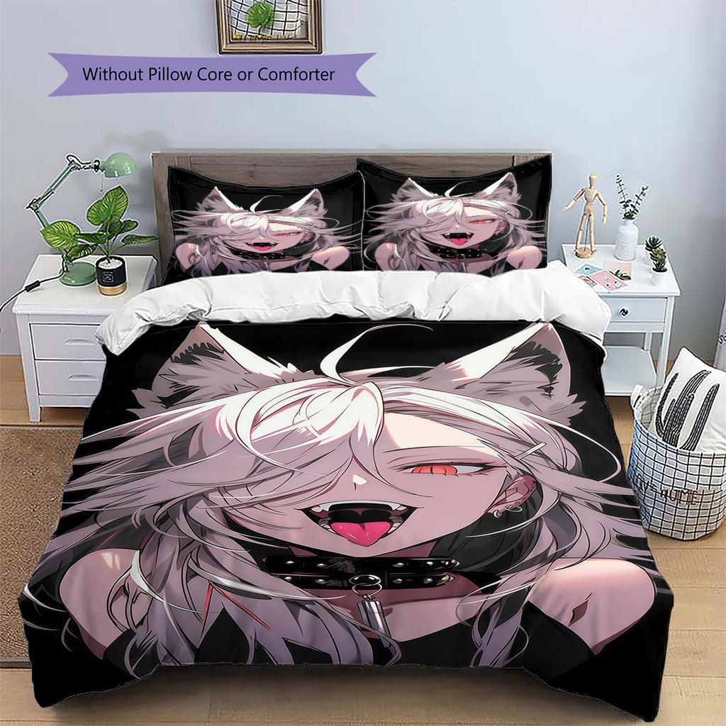 Anime-mönstrat sängkläder täcke set påslakan örngott Heminredning Födelsedagspresent (1 * påslakan + 2 * örngott, utan kärna)
