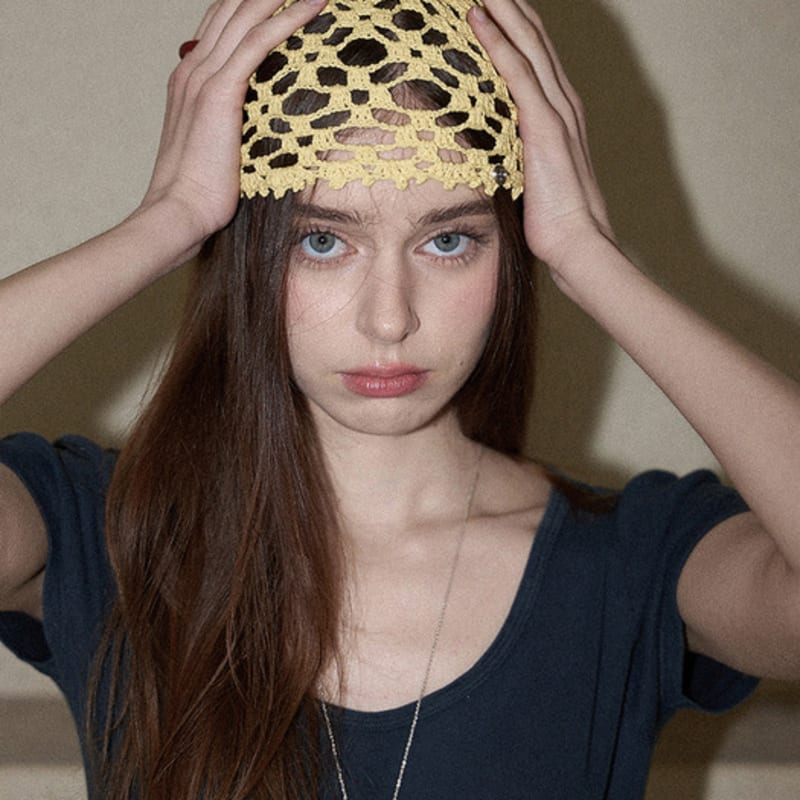 

Slowslowly Lily Handmade Crochet Cotton Punching Summer Short Beanie (ver.2) _ Yellow Yellow