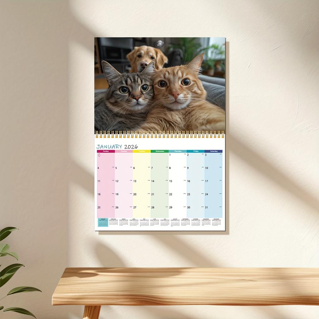 2026 Wall Calendar - Durable Paper January To December Yearly Desktop Funny Calendar Perfect Gift for Cat Lovers