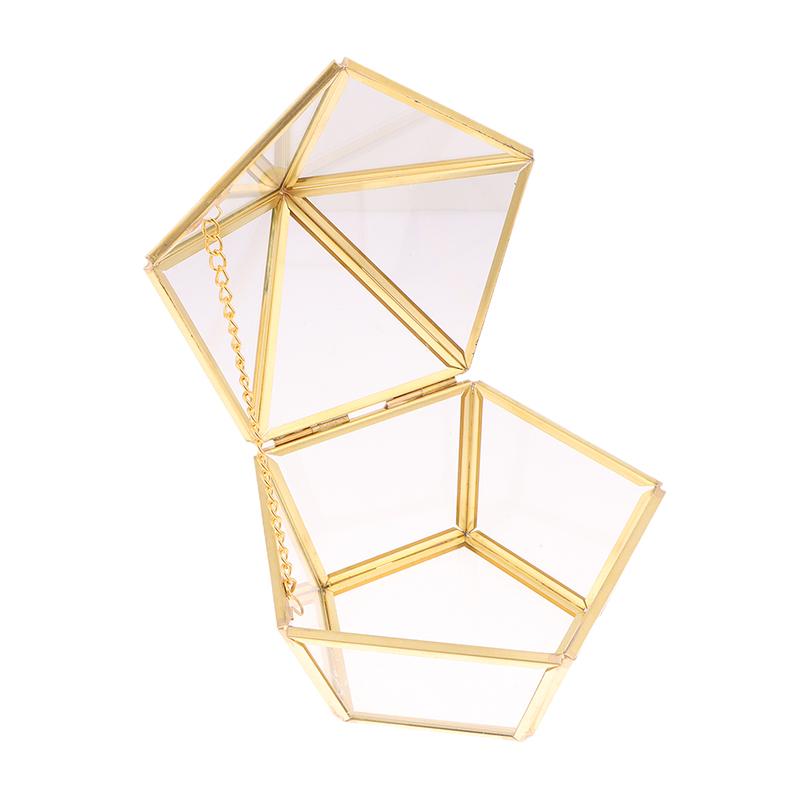 Pentagon Gjennomsiktig Smykkeoppbevaringsboks Geometrisk Klar Smykkeutstillingskasse Ring Øredobb Organizer Holder Bordplatebeholder