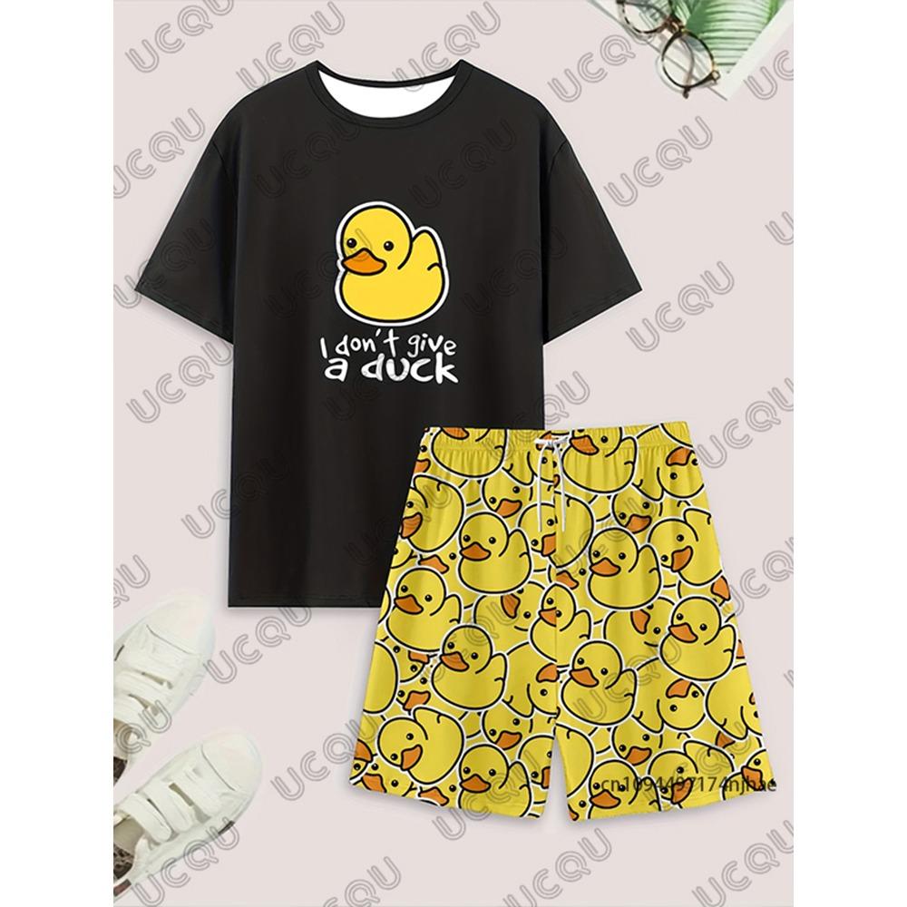 

2026 Новий чоловічий спортивний костюм Жовта качка Футболка з коротким рукавом + Шорти Костюм Повсякденний костюм Спортивний вуличний одяг Комплект з 2 предметів Чоловічий одяг XL