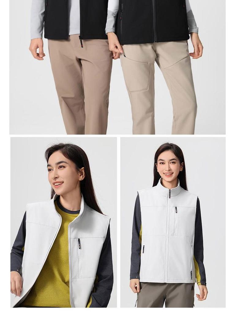 Unisex Workwear Vest: Casual, Plain Color, Stand Collar, Plus Velvet, Multi-Pocket, Zipper, Logo Customizable