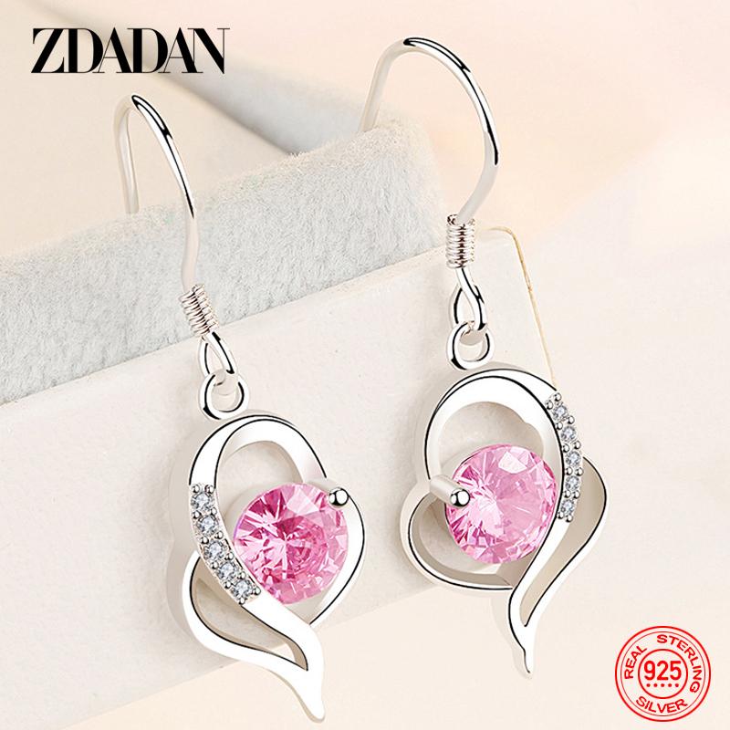 ZDADAN 925 Sterling Silver Blue Crystal Drop Earrings For Women Fashion Party Jewelry