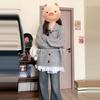 2025 Korean Style Grey Knit Turn-Down Collar Cardigan for Women