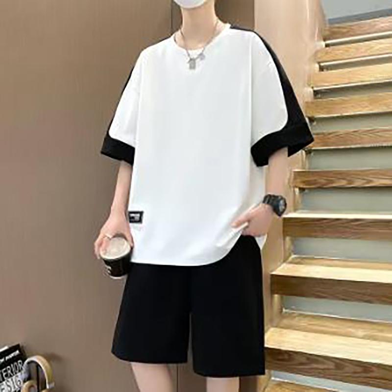 

Спортивный костюм свободного покроя для мужчин, футболки, шорты, комплекты, брендовые короткие наряды, корейская летняя уличная одежда S белый