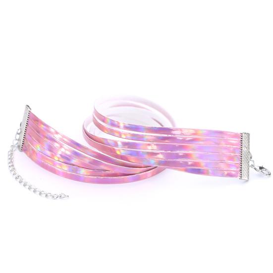 Chic Style Women Multirow 6 Layers Holographic Wide Choker Necklace Club Party