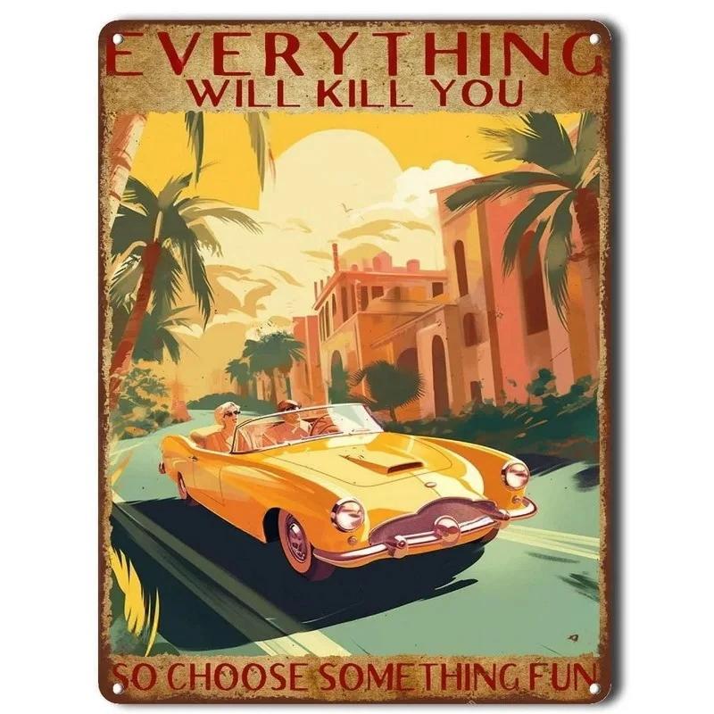 Vintage Hawaii New York Santorini Landscape Travel Tour Poster Retro Metal Aluminum Signs Funny Plaque Home Bar Cafe Wall Decor
