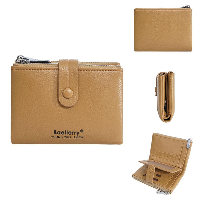 

Baellerry Women Fashion Short Wallets Casual Tri-fold Coin Purse Double Zipper Card Holder Purses 12*10*3cm светло-коричневого