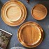 Wooden Dinner Plates Household Round Coffee Tray Trinket Dish Home Vintage Japanese Style Dessert Bread Trays Decorative Dishes