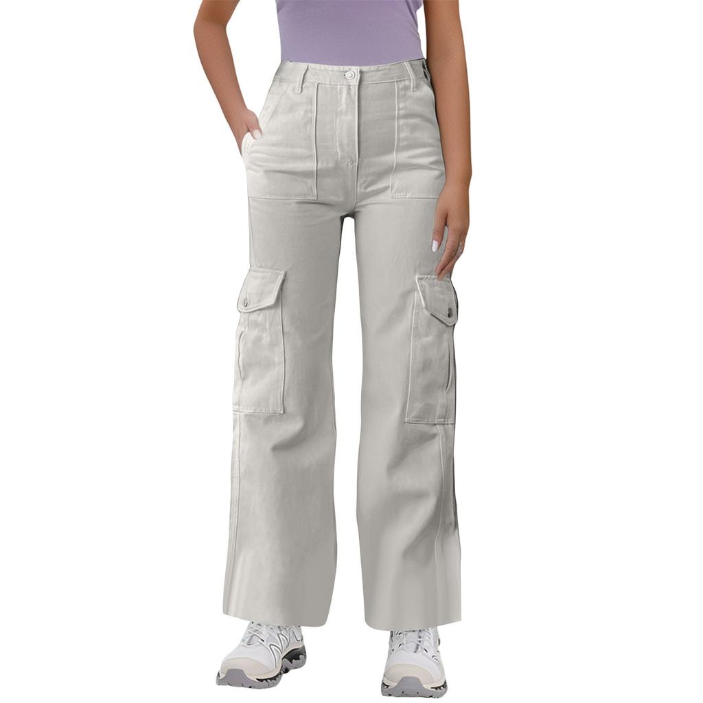 Ladies' Loose Casual Mid Waist Three-Dimensional Pocket Long Waist Solid Color Work Pants