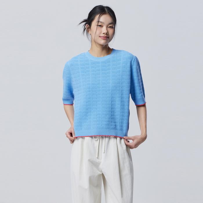 Benetong Contrast Line Puff Knit_Bakpf2611Bl