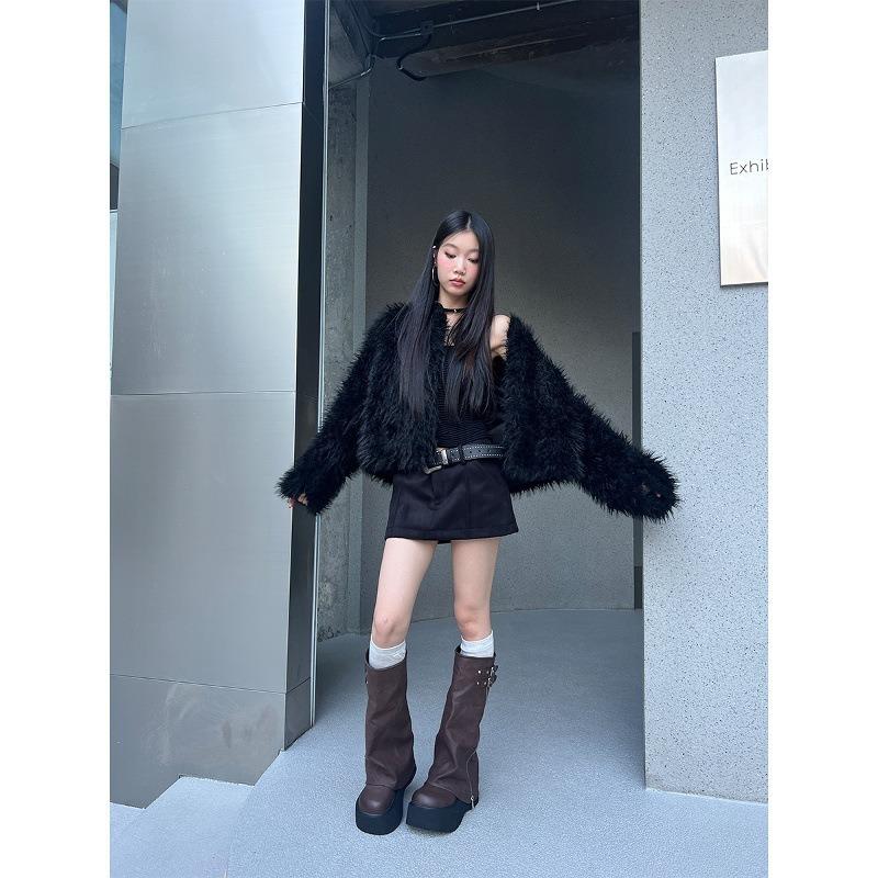 Cowhide high boots thick-soled boots women's knee-length boots small trouser boots women's muffin-bottom knight boots