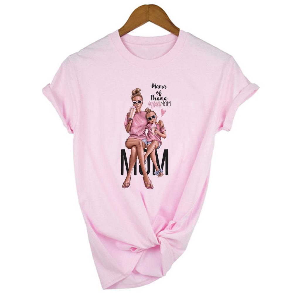 Super Mama Mom Of Girls Mommys Girl T Shirt Women Mothers Love Mom Life White Pink