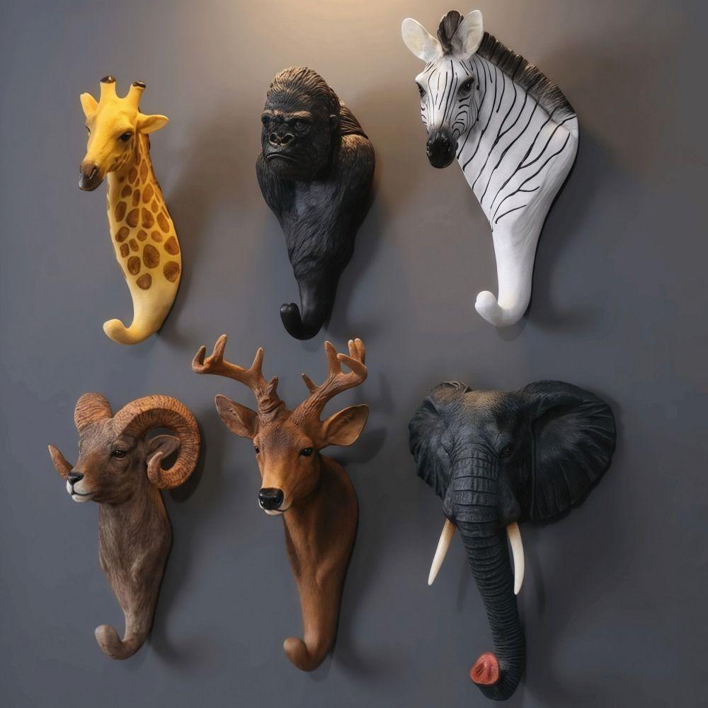 Retro Animal Head Key Hook Up 3D Hat Hanging Rack Creativity Clothes Hook Rack Wall/Door Decor