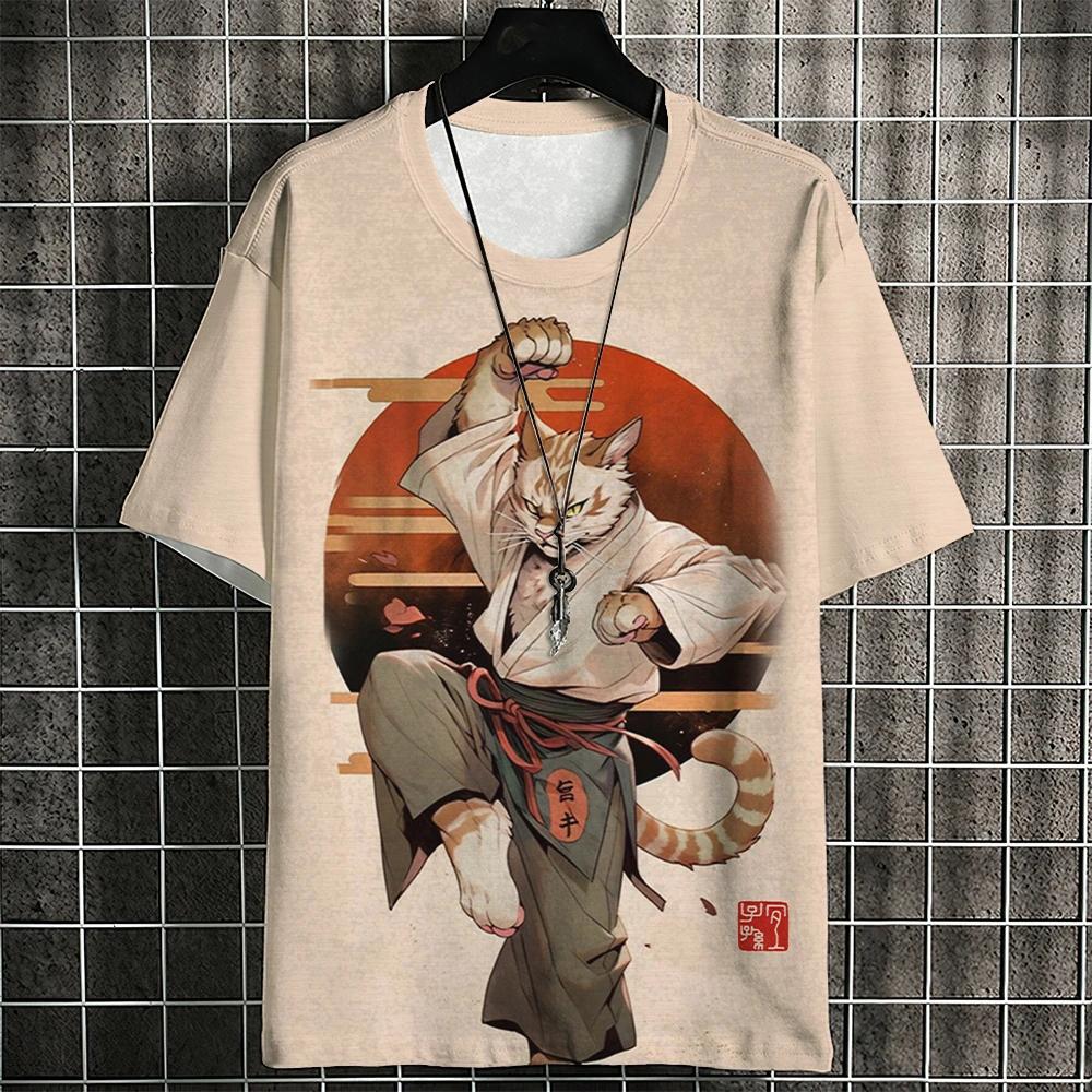 

Высококачественные модные футболки с 3D-принтом в японском стиле «Самурай Кот» из 100% полиэстера, с забавным принтом в виде животного, оверсайз, унисекс, детские M