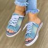 Spring and Summer New Fish Mouth Denim Lace-up Casual Flat Bottom Women's Cool Slippers Large Size Canvas Cool Slippers
