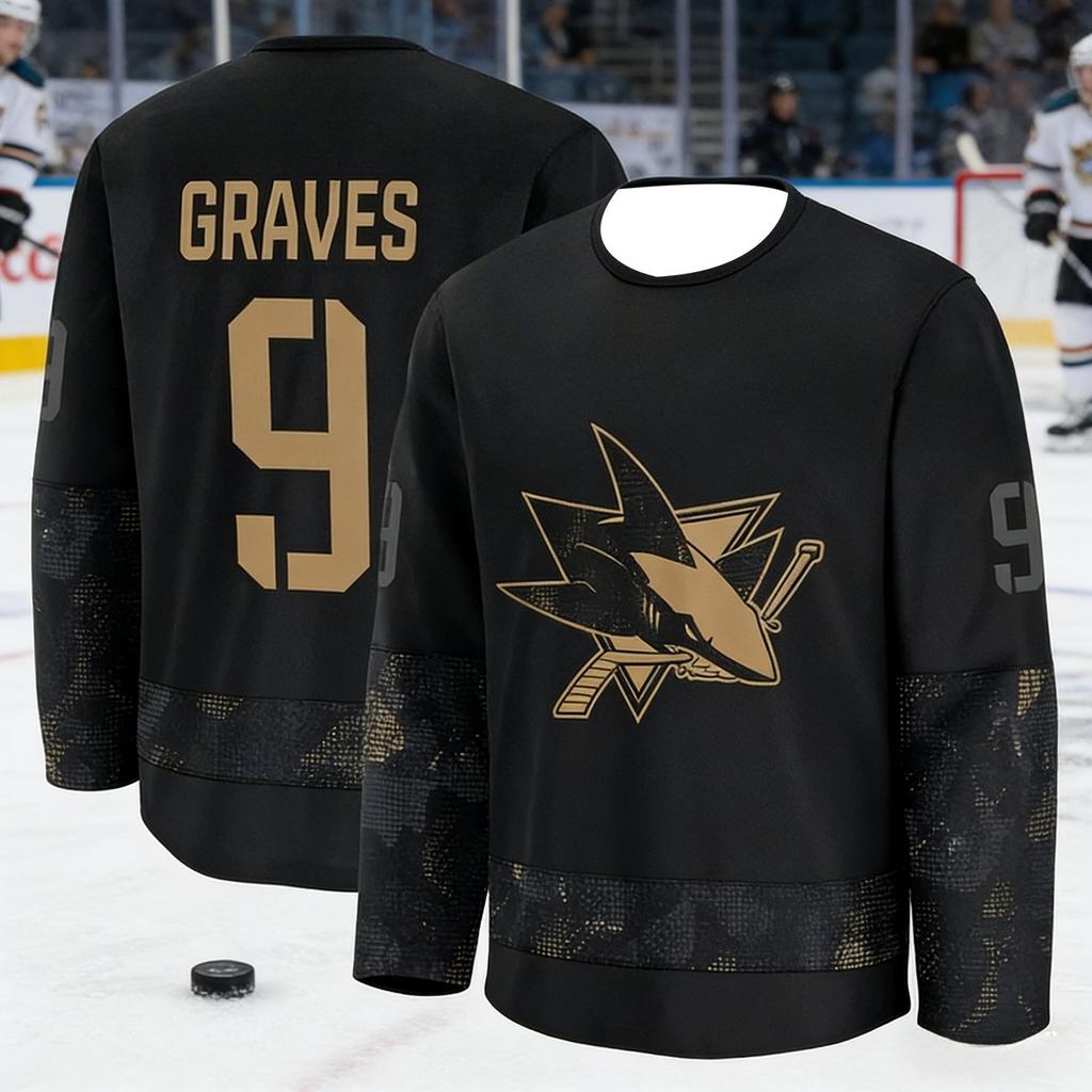 Maglia da Hockey su Ghiaccio da Uomo con Logo Squalo Stampato in 3D, Traspirante e Asciugatura Rapida, Top a Maniche Lunghe per Appassionati Entusiasti Bambini