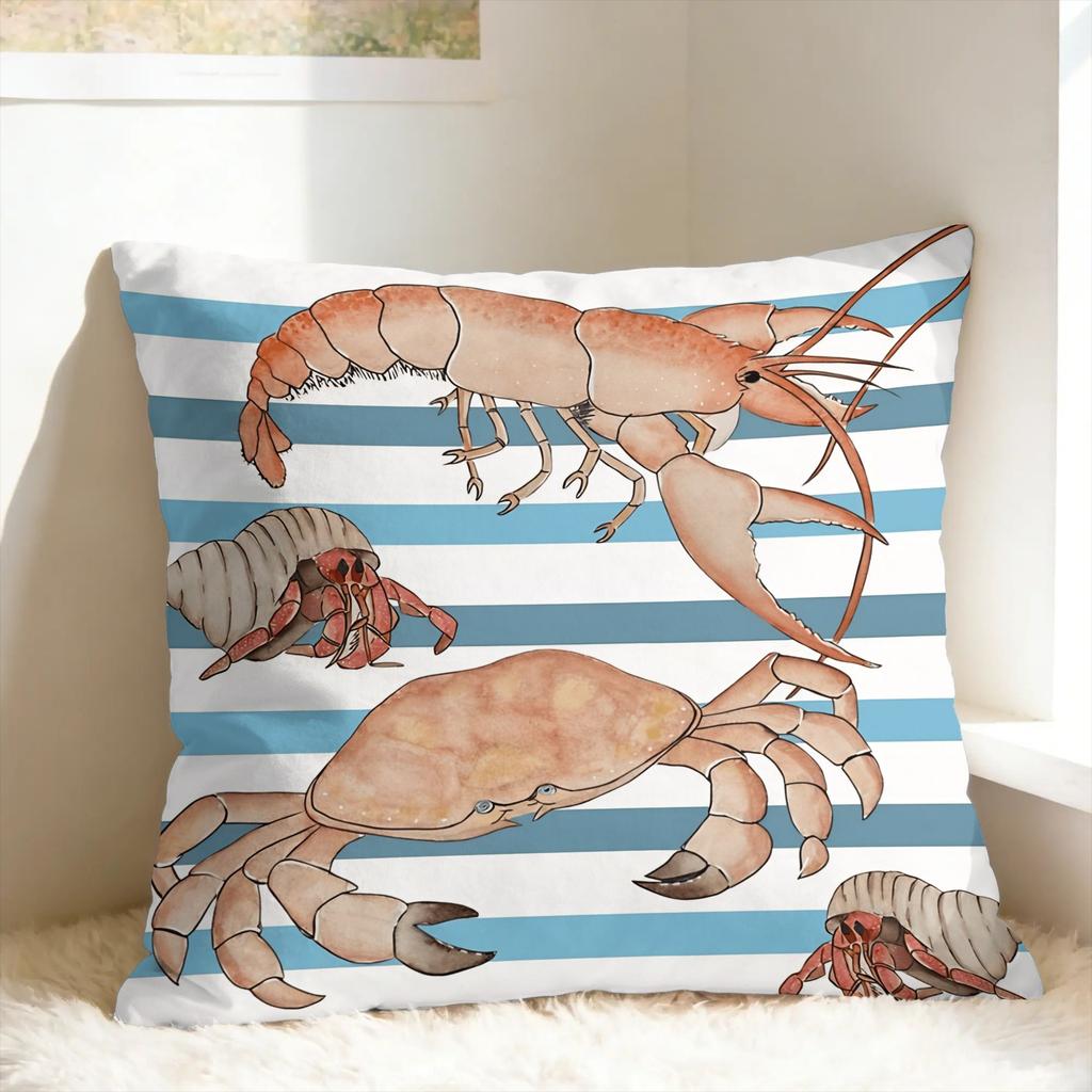 Flat Coastal Seafood Themed Pillow Cover Custom Cushion Cover Retro Trendy Pillow Case For Sofa Home Decor