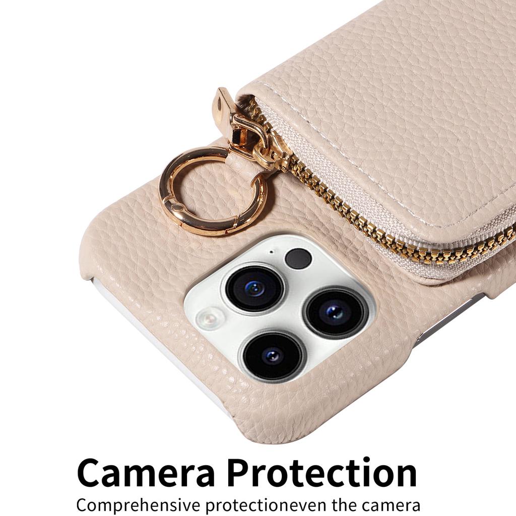 Newly designed Deluxe zipper card case for iPhone13 12 11Pro Pro Max Mini 7 Phone case with Crossbody lanyard Faux leather