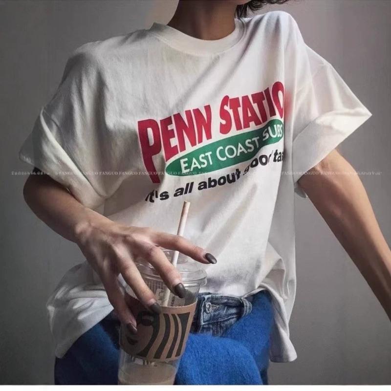 Letter-printed Short-sleeved T-shirt for Women, Loose-fitting Casual Blouse