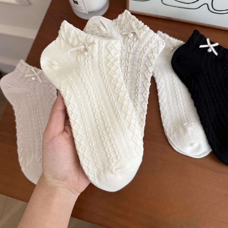 Bowknot Socks Women's Short Cotton Socks Sweet Boneless Breathable Women's Versatile Cotton Socks for Spring and Summer