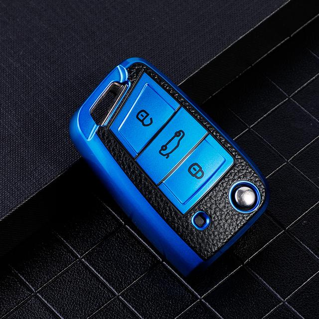 Soft TPU Leather Car Key Case Cover for Volkswagen VW Golf 7 MK7 Tiguan Mk2 for Skoda Octavia A7 Kodiaq 2017 2019