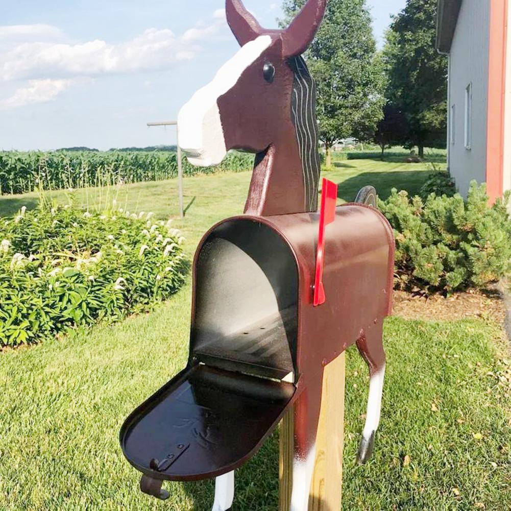 Metal Animals Post Box Weatherproof Horse Cow Chicken Shape Mailbox Accessories Yard Garden Decor Ornament Outdoor Decoration