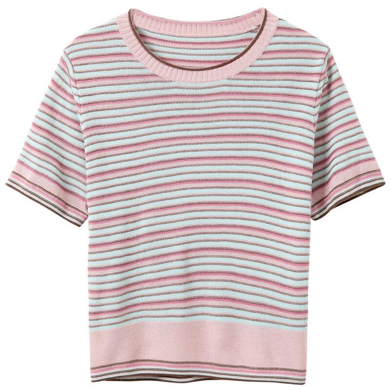 Sancai 2025 Summer Striped Knit Short Sleeve Pullover