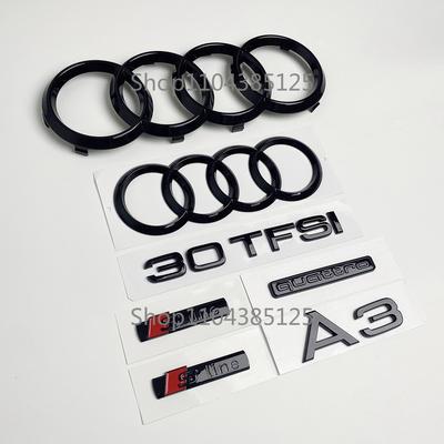 G7 QQ6 A3 4-Ring Logo ABS Black Car Hood Front Bonnet Grill Rear Trunk Emblem Badge Sticker A3 Mark 30TFSI Quarrto Emblem