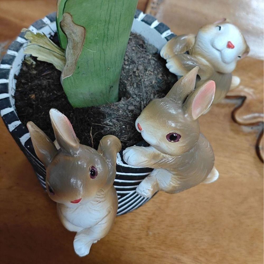 3PCS Creative Resin Rabbit Pot Hangers Cute Decorative Hanging Pot Bunny Cartoon Rabbit Sculpture Ornament Fish Tank