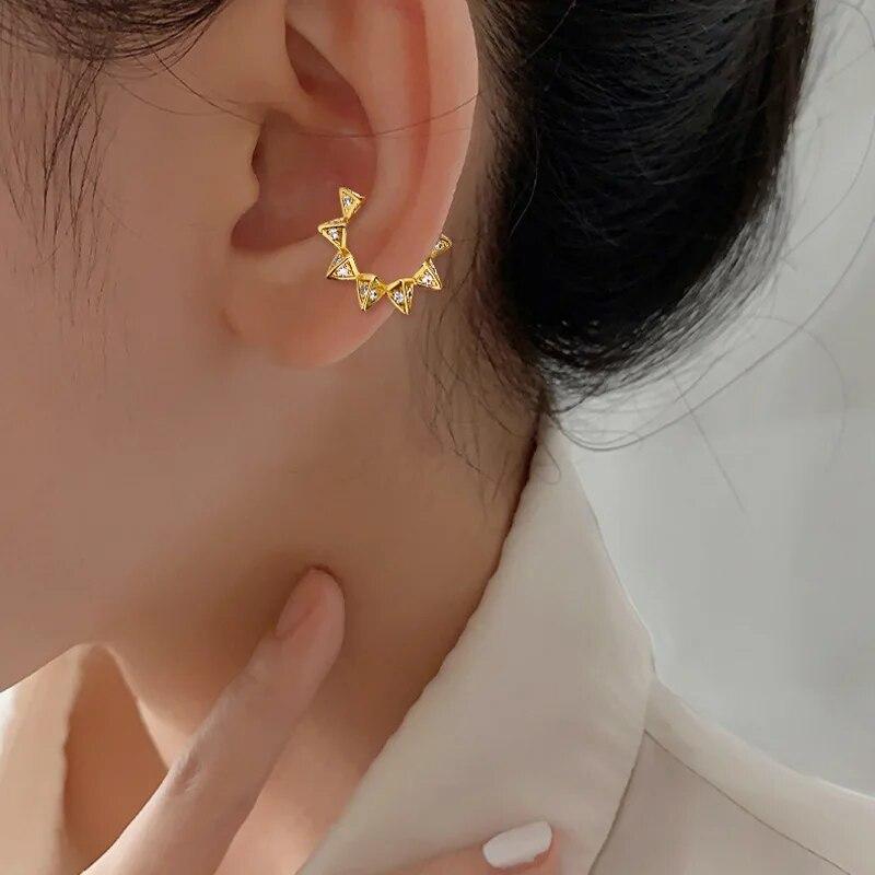 Fashion Zircon Double-layer Ear Cuff No Piercing Earring 2023 Trendy Punk Unique Metal Geometric Ear Clip for Women Jewelry