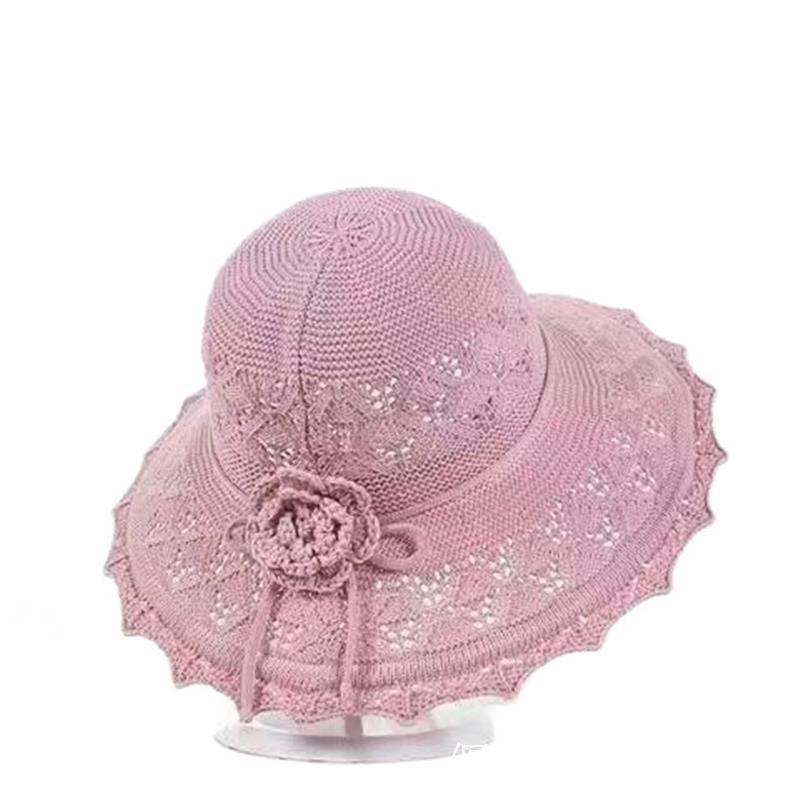 New Summer Women's Big-brimmed Sun Hat Hollow Sunscreen Sun Hat Flower Decoration Breathable Cool Hat