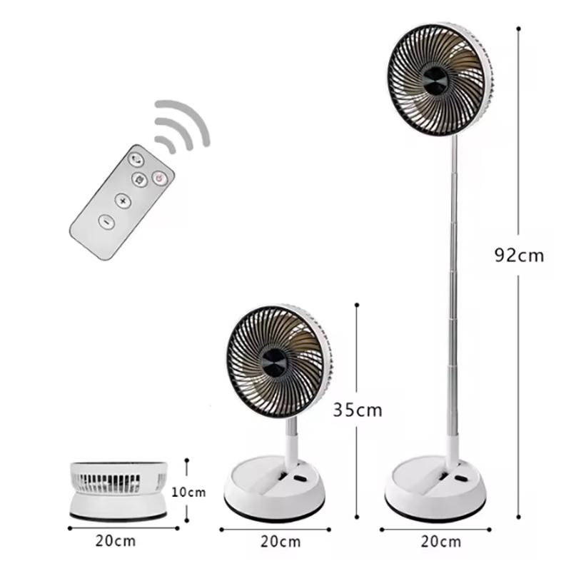 Teleskopischer Faltbarer Leiser Wiederaufladbarer Ventilator mit Fernbedienung, Oszillierendes Design, Schreibtisch- und Boden-Doppelnutzung, Tragbar für den Außenbereich