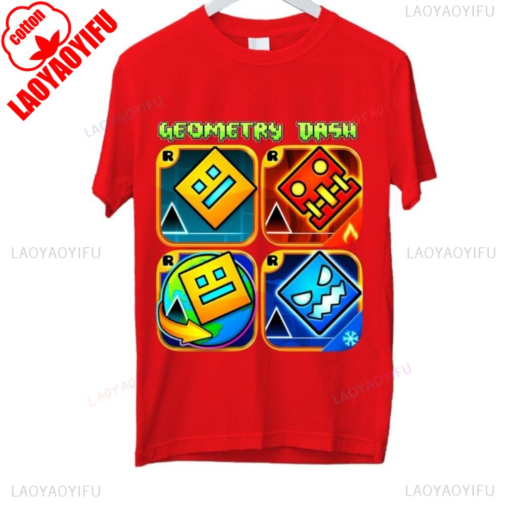 היכנסו לכיף חולצת טריקו Geometry Dash דמויות גיימינג תלת-ממדיות מתנת יום הולדת כותנה קיץ יוניסקס סגנון מבוגר חולצת טריקו מודפסת עליוניות