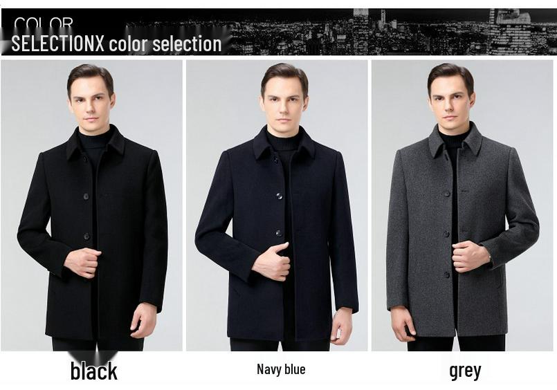 Men's Cashmere Winter Coat with Detachable Down Liner - Thick Wool Double-Faced Cloth for Business Casual.