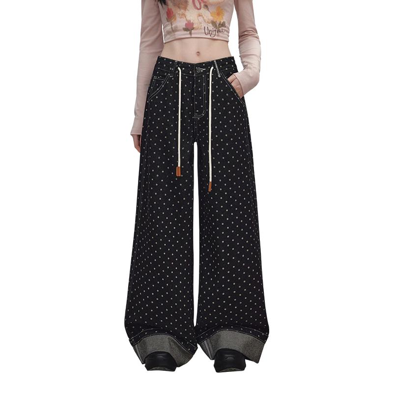 

UNIFREE Women s Polka Dot Wide Leg Jeans L