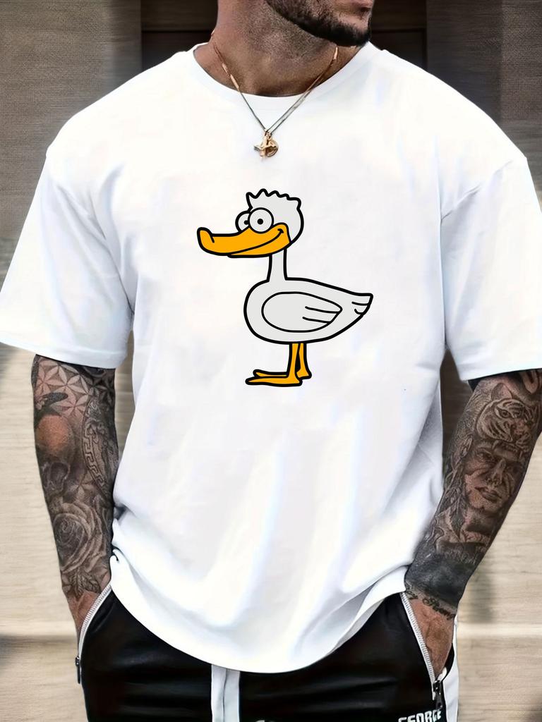 Mens Casual Tshirt Cartoon Duck Print Short Sleeve Round Neck Breathable Soft Oversized Fun Daily Wear Tee
