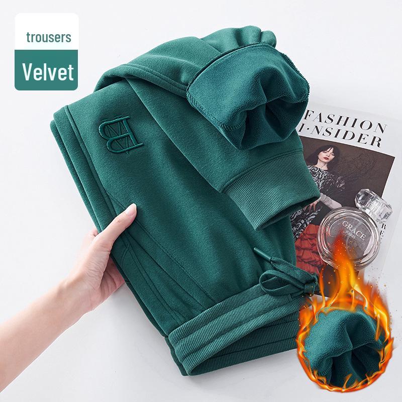 

GAGN Women s Red Fleece-Lined High-Waisted Loose Pants 2025 L