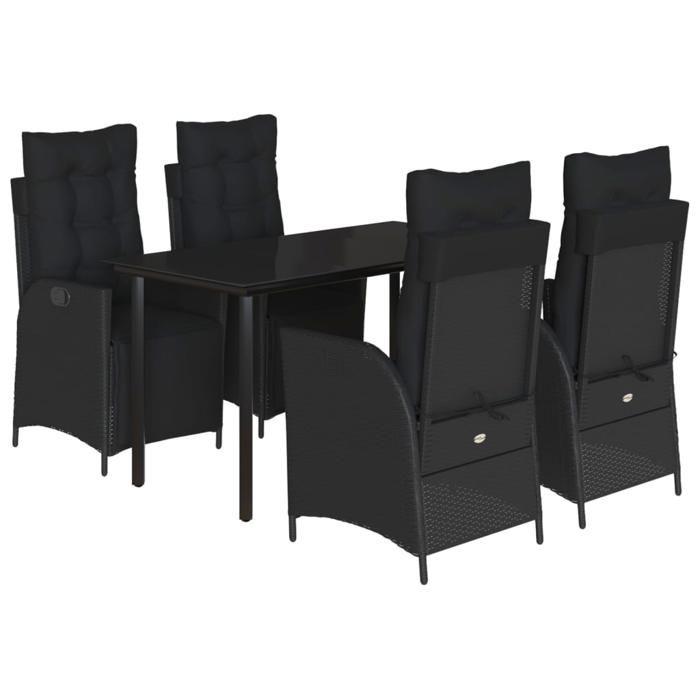 VidaXL Ensemble à Manger de Jardin avec Coussins 5 pcs, Table et Chaises avec Dossier Réglable, Meubles d'Extérieur, 3213401
