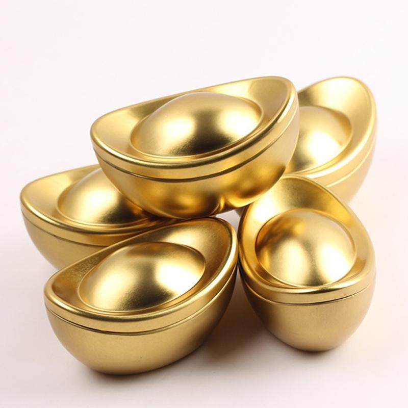 Golden Ingot Shape Tin Candy Chocolate Holder Box Metal Candy Container For Wedding Chinese Spring Festival Celebration