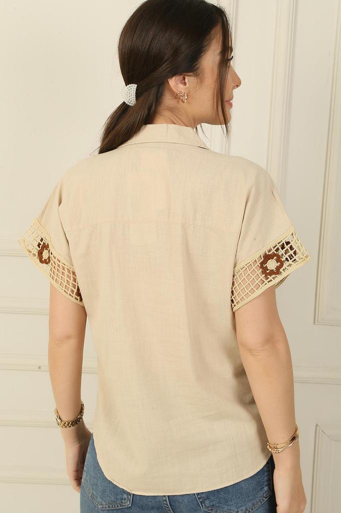 Single Pocket Knit Detailed Linen Shirt