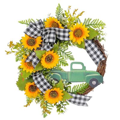 Sunflowers Wreath with Truck for Front Door, Artificial Spring Wreath for Farmhouse Outdoor Garden Wedding Decorations